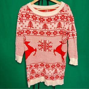 Sweater-Dress with Deer Ornament two third Sleeve Bright Comfy